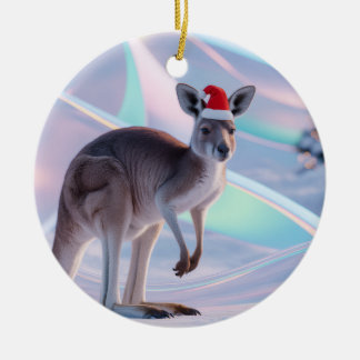 Australian Christmas Kangaroo + Santa Hat Holiday Julgransprydnad Keramik
