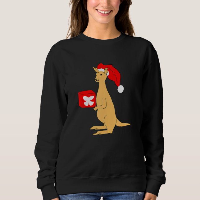 Australian Christmas Kangaroo with Santa Claus Elf T Shirt (Framsida)