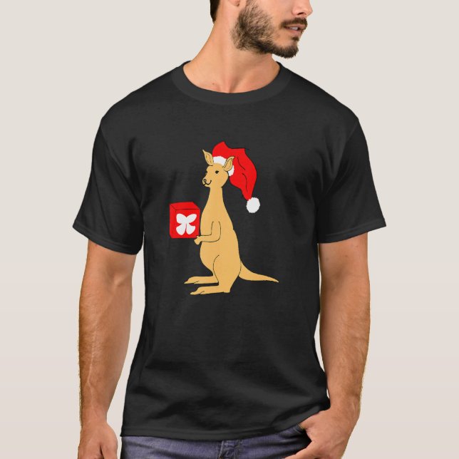 Australian Christmas Kangaroo with Santa Claus Elf T Shirt (Framsida)