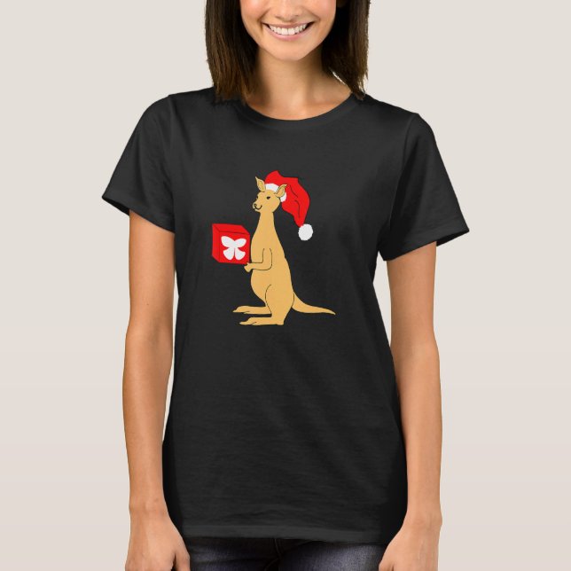 Australian Christmas Kangaroo with Santa Claus Elf T Shirt (Framsida)