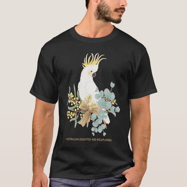 Australian Cockatoo and Wildflowers T Shirt (Framsida)