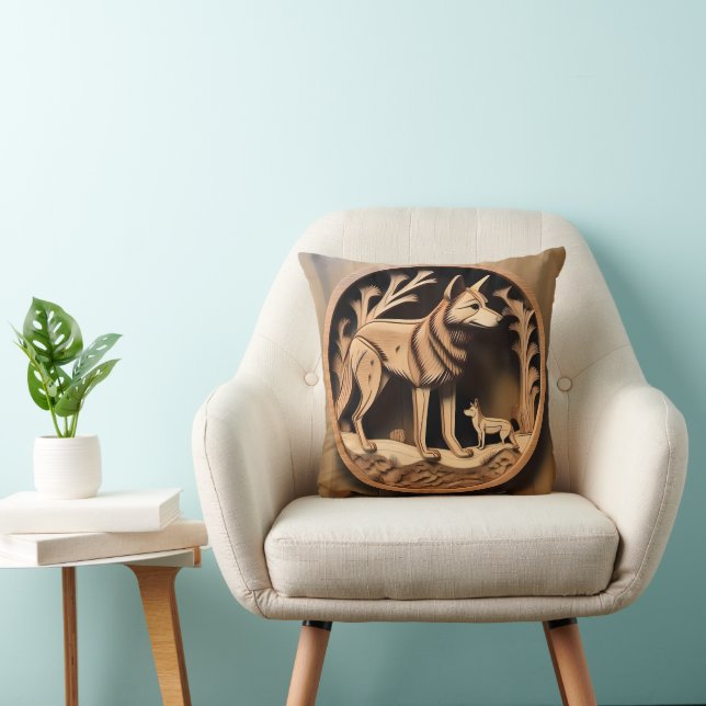 Australian Dingo Wood Carving Kudde (Stol)
