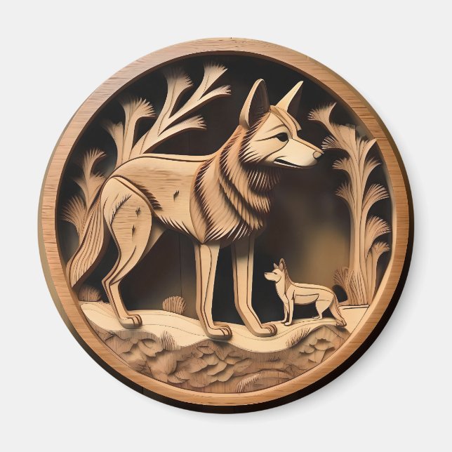 Australian Dingo Wood Carving Magnet (Framsidan)
