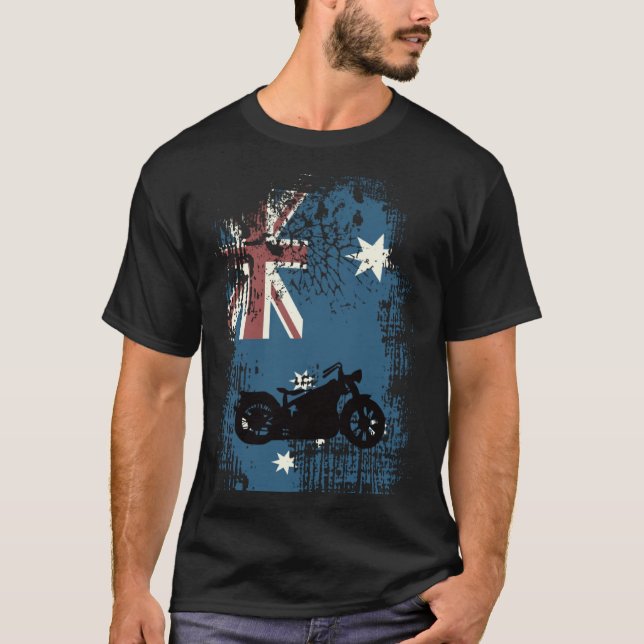 Australian Flag Motorcycle Biker Patriotic Distres T Shirt (Framsida)