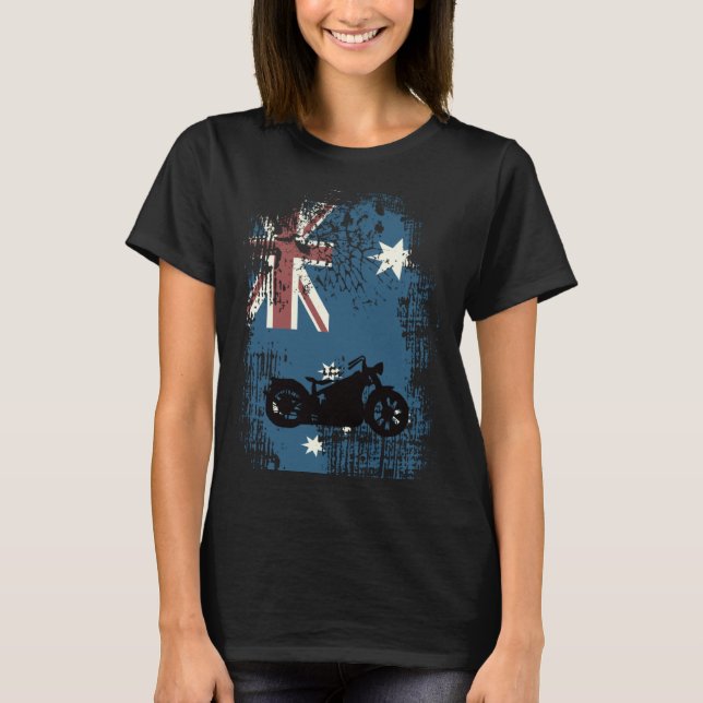 Australian Flag Motorcycle Biker Patriotic Distres T Shirt (Framsida)