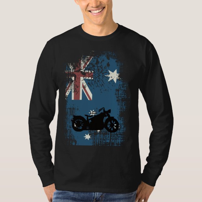 Australian Flag Motorcycle Biker Patriotic Distres T Shirt (Framsida)