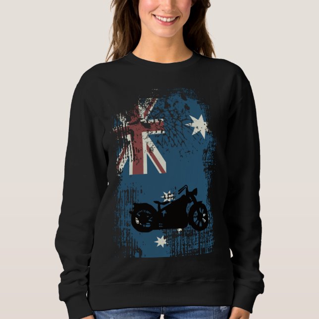 Australian Flag Motorcycle Biker Patriotic Distres T Shirt (Framsida)