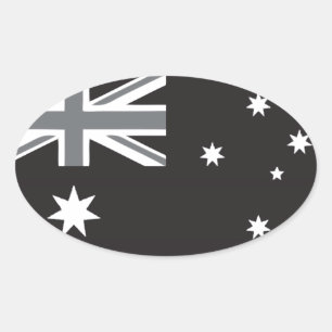 Australian Flagga Black and White Ovalt Klistermärke