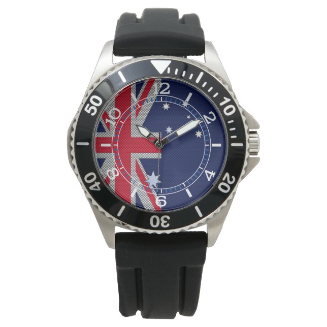 Australian Flagga Design Carbon Chrome Stil Dial Armbandsur (Framsida)