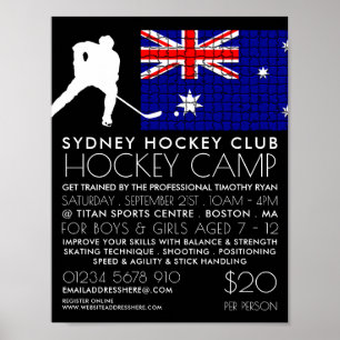 Australian Flagga, Hockey Player, Camp Advertising Poster