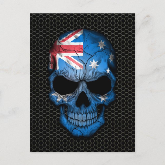 Australian Flagga Skull på Steel Mesh Graphic Vykort (Framsida)