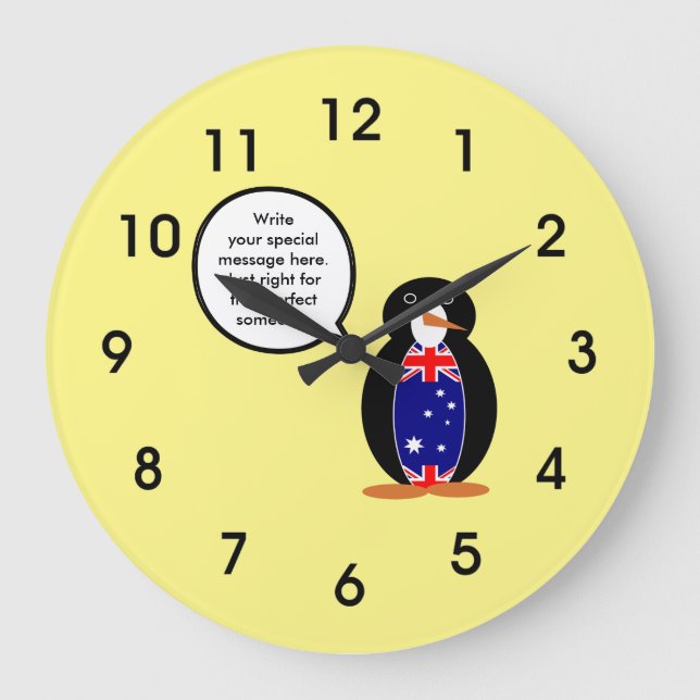 Australian Flagga Talking Penguin Stor Klocka (Framsida)