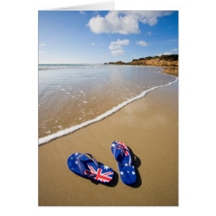 Australian Flagga thongs på Beach   Södra Wales Hälsningskort