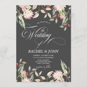 Australian Flowers CalliGraph Bröllop Monogram Inbjudningar