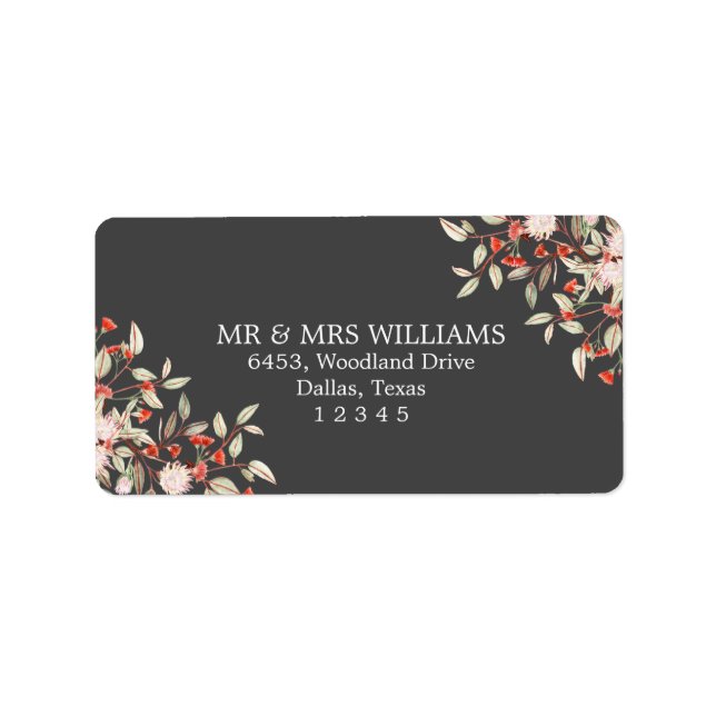 Australian Flowers Formal Grått Returadress Adressetikett (Framsidan)