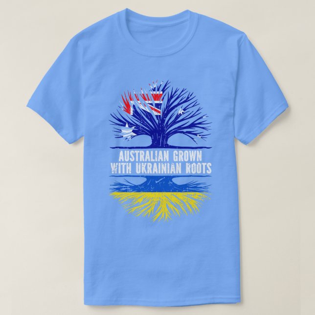 Australian Grown with Ukrainska Roots Flagga T Shirt (Design framsida)