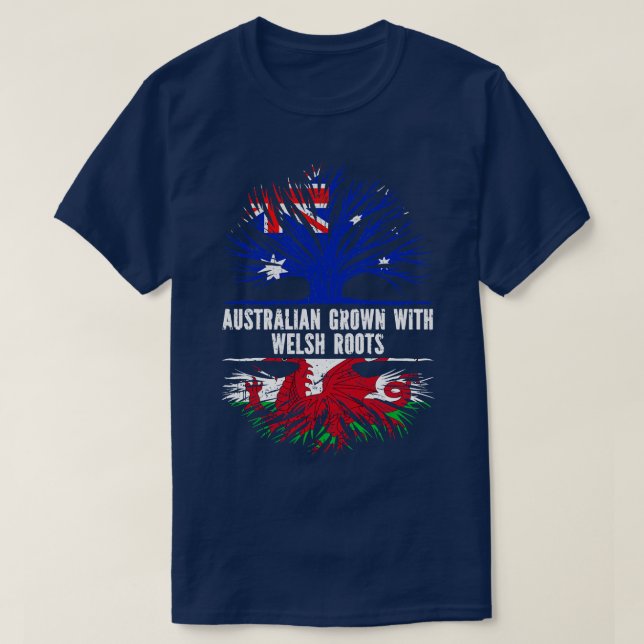 Australian Grown with Welsh Roots Australia Flagga T Shirt (Design framsida)