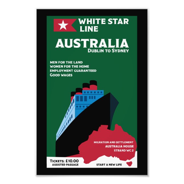 Australian Immigration Vintage Art Fototryck (Framsidan)