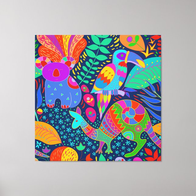 Australian Jungle Parrot Kangaroo Koala Canvastryck (Framsida)