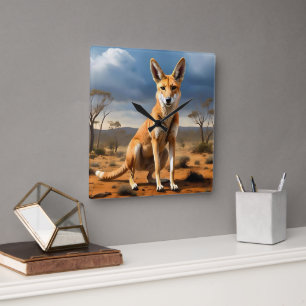 Australian Kangaringo (Kangaroo Dingo) Fyrkantig Klocka