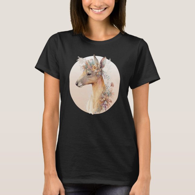 Australian Kangaroo Flower Crown Watercolor Animal T Shirt (Framsida)