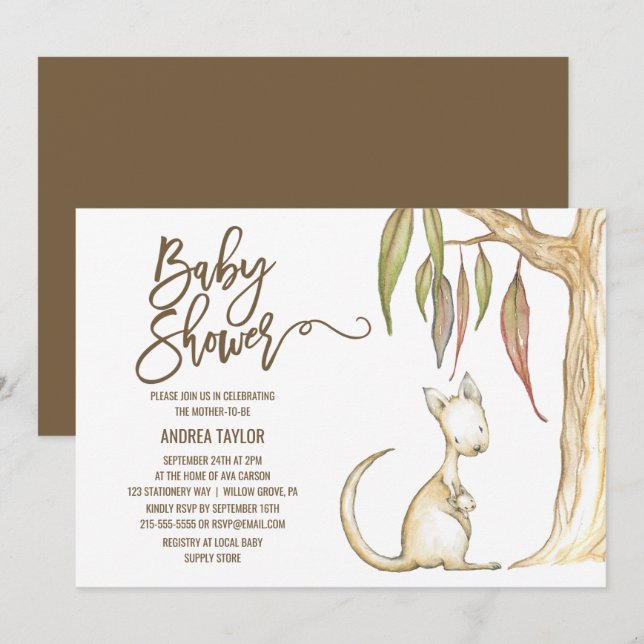 Australian Kangaroo & Joey Neutralt Baby Shower Inbjudningar (Fram/baksida)