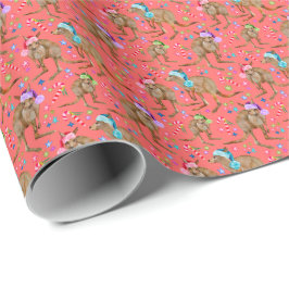 Australian Kangaroo jul Rosa Wrapping Papper Presentpapper
