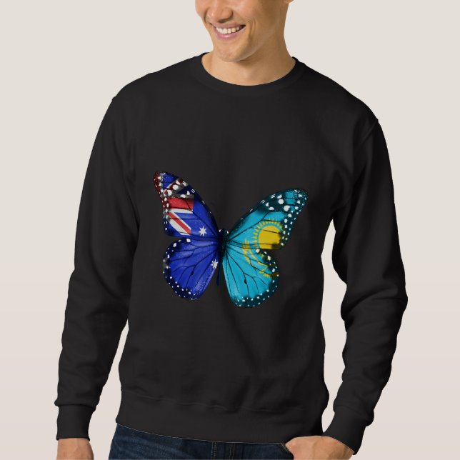 Australian Kazakhstani Flag Butterfly Lång Ärmad Tröja (Framsida)