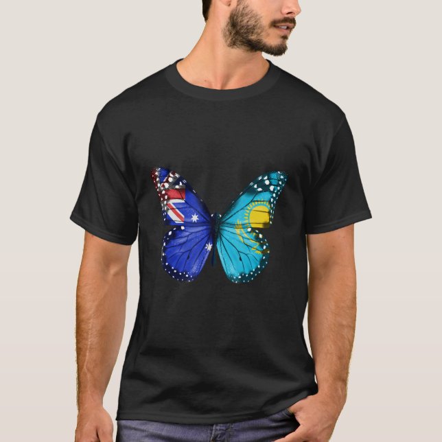 Australian Kazakhstani Flag Butterfly T Shirt (Framsida)