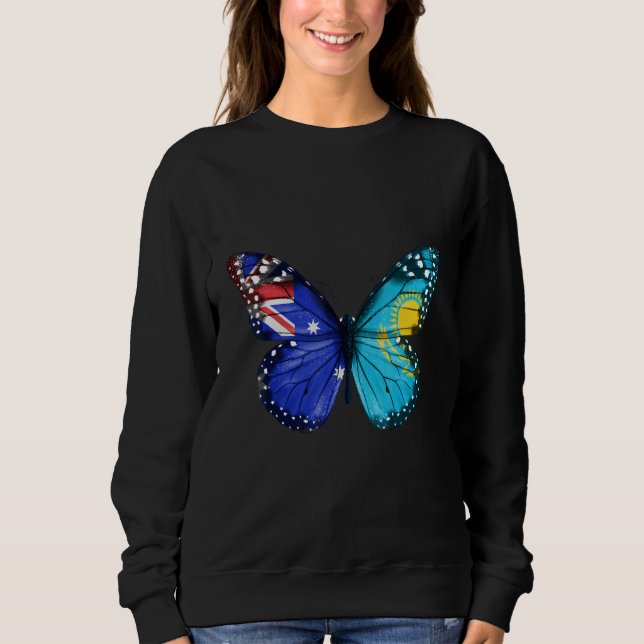 Australian Kazakhstani Flag Butterfly T Shirt (Framsida)