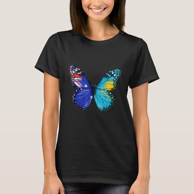 Australian Kazakhstani Flag Butterfly T Shirt (Framsida)
