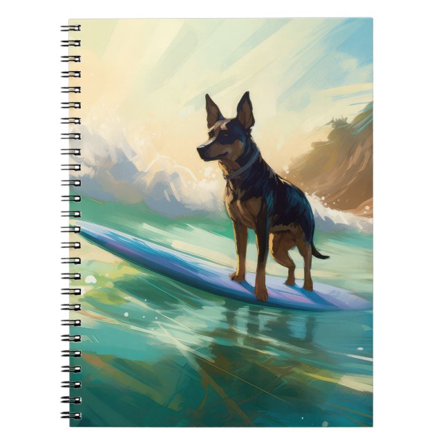 Australian Kelpie Beach Surfing Painting Anteckningsbok (Framsidan)