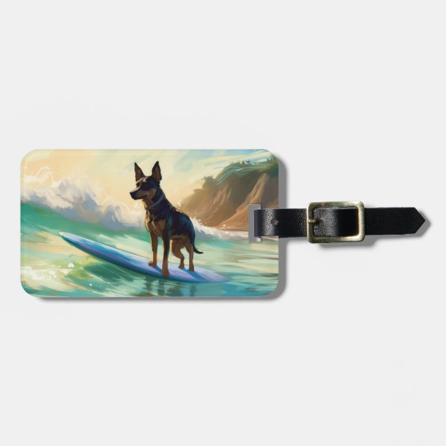 Australian Kelpie Beach Surfing Painting Bagagebricka (Horisontell Framsida)