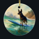 Australian Kelpie Beach Surfing Painting Julgransprydnad Keramik<br><div class="desc">Lägg dig i den lekande världen i hund äventyr med den här fängslande målningen. En andlig hund tar sig till vågar och kör skickligt surfan på en strand som kysstes av sol. Den sjudande konsten fångar på ett vackert sätt kärnan i den upphetsning som finns vid sidan av när hund...</div>