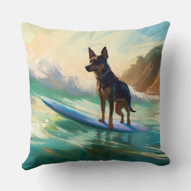Australian Kelpie Beach Surfing Painting Kudde (Baksida)