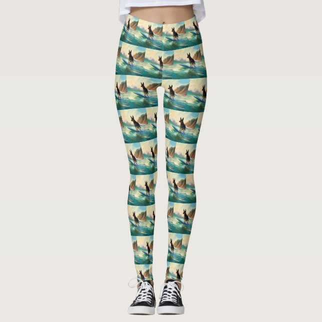 Australian Kelpie Beach Surfing Painting Leggings (Framsida)