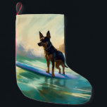 Australian Kelpie Beach Surfing Painting Liten Julstrumpa<br><div class="desc">Lägg dig i den lekande världen i hund äventyr med den här fängslande målningen. En andlig hund tar sig till vågar och kör skickligt surfan på en strand som kysstes av sol. Den sjudande konsten fångar på ett vackert sätt kärnan i den upphetsning som finns vid sidan av när hund...</div>