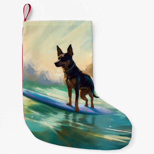 Australian Kelpie Beach Surfing Painting Liten Julstrumpa (Framsidan)