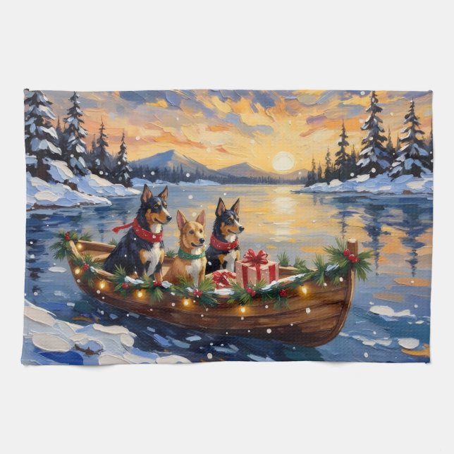 Australian Kelpie Christmas Boat Holiday Kökshandduk (Horisontell)