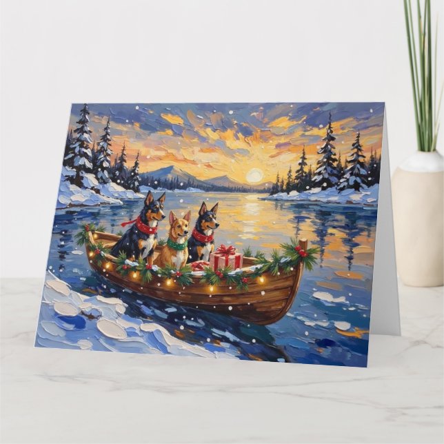 Australian Kelpie Christmas Boat Holiday Kort (Framsida)