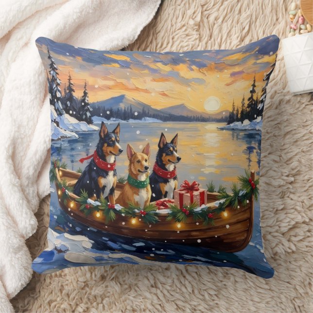 Australian Kelpie Christmas Boat Holiday Kudde (Filt)