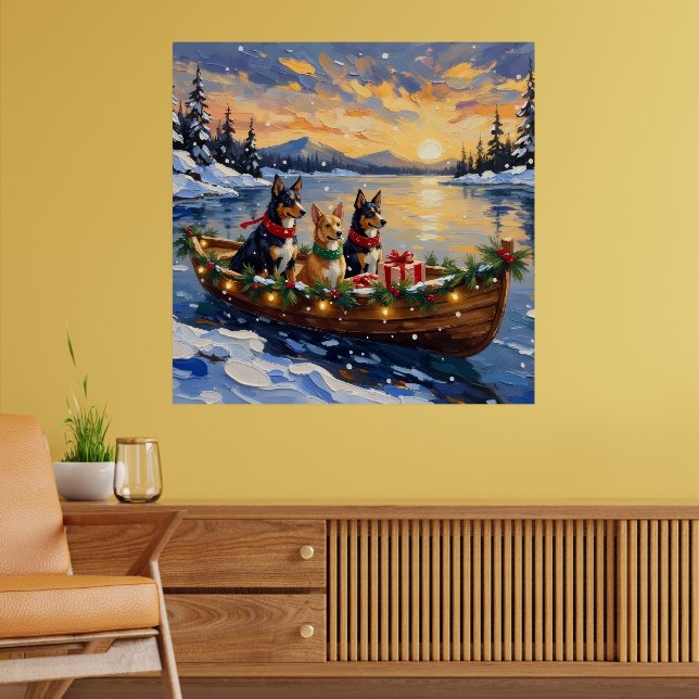 Australian Kelpie Christmas Boat Holiday Poster (Vardagsrum 2)