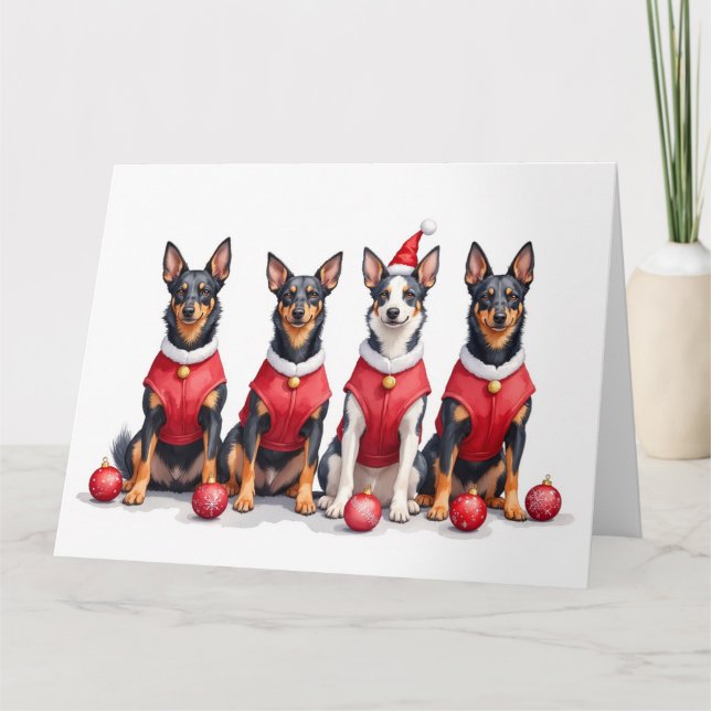 Australian Kelpie Christmas Dress Santa Hat Kort (Framsida)