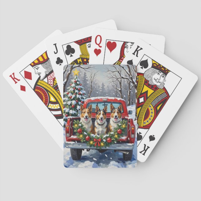 Australian Kelpie Christmas Red Truck Holiday Casinokort (Baksidan)