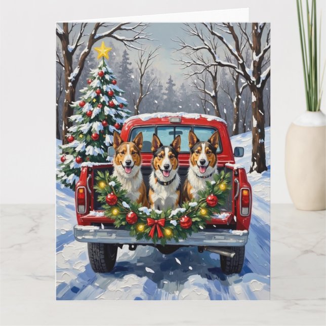 Australian Kelpie Christmas Red Truck Holiday Kort (Framsida)
