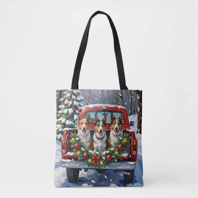 Australian Kelpie Christmas Red Truck Holiday Tygkasse (Framsida)