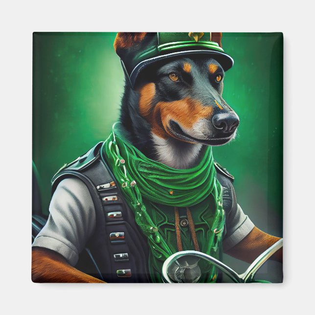 Australian Kelpie cykel St. Patrick's Day Magnet (Framsidan)