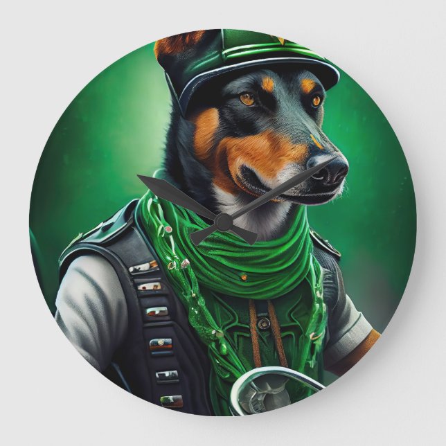 Australian Kelpie cykel St. Patrick's Day Stor Klocka (Framsida)