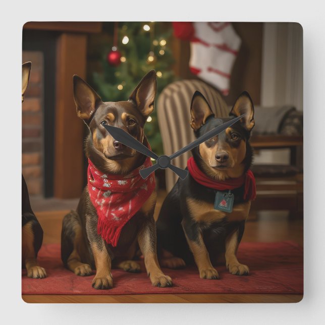 Australian Kelpie efter fireplace jul Fyrkantig Klocka (Framsida)