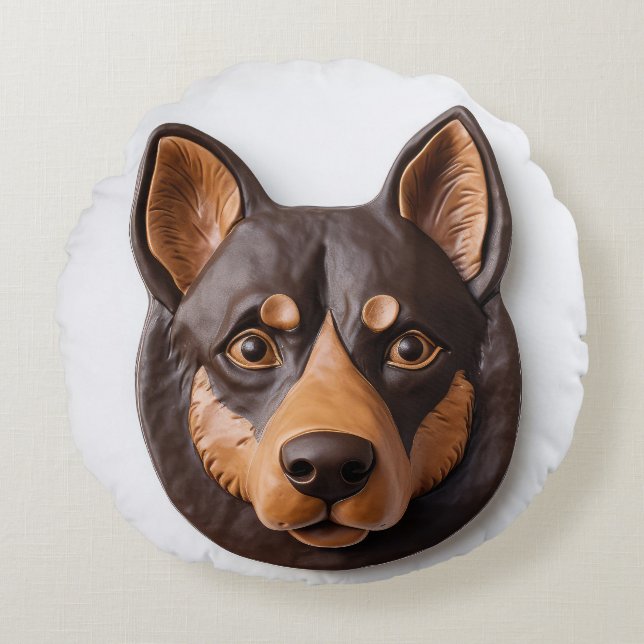 Australian Kelpie Hund 3D Inspired Rund Kudde (Framsidan)
